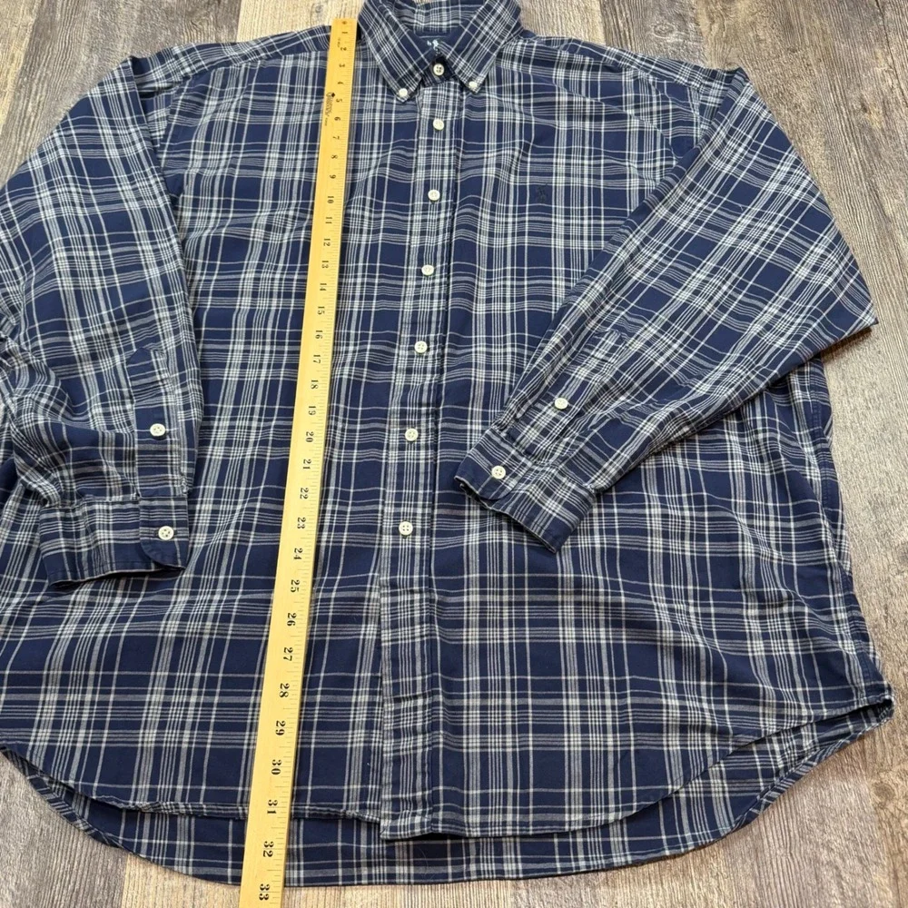 Polo Ralph Lauren Blake Mens XL Navy Blue Plaid Two-Ply Cotton Button Down Shirt